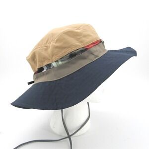 Buff Bucket Hat Tan Navy Blue Multicolor Trim Sun Protection Adjustable Strap